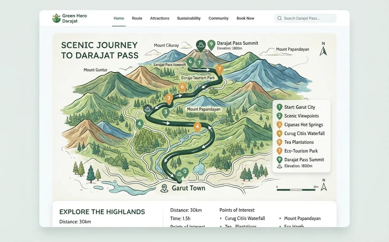 Ilustrasi rute menuju kawasan Darajat Pass di Garut